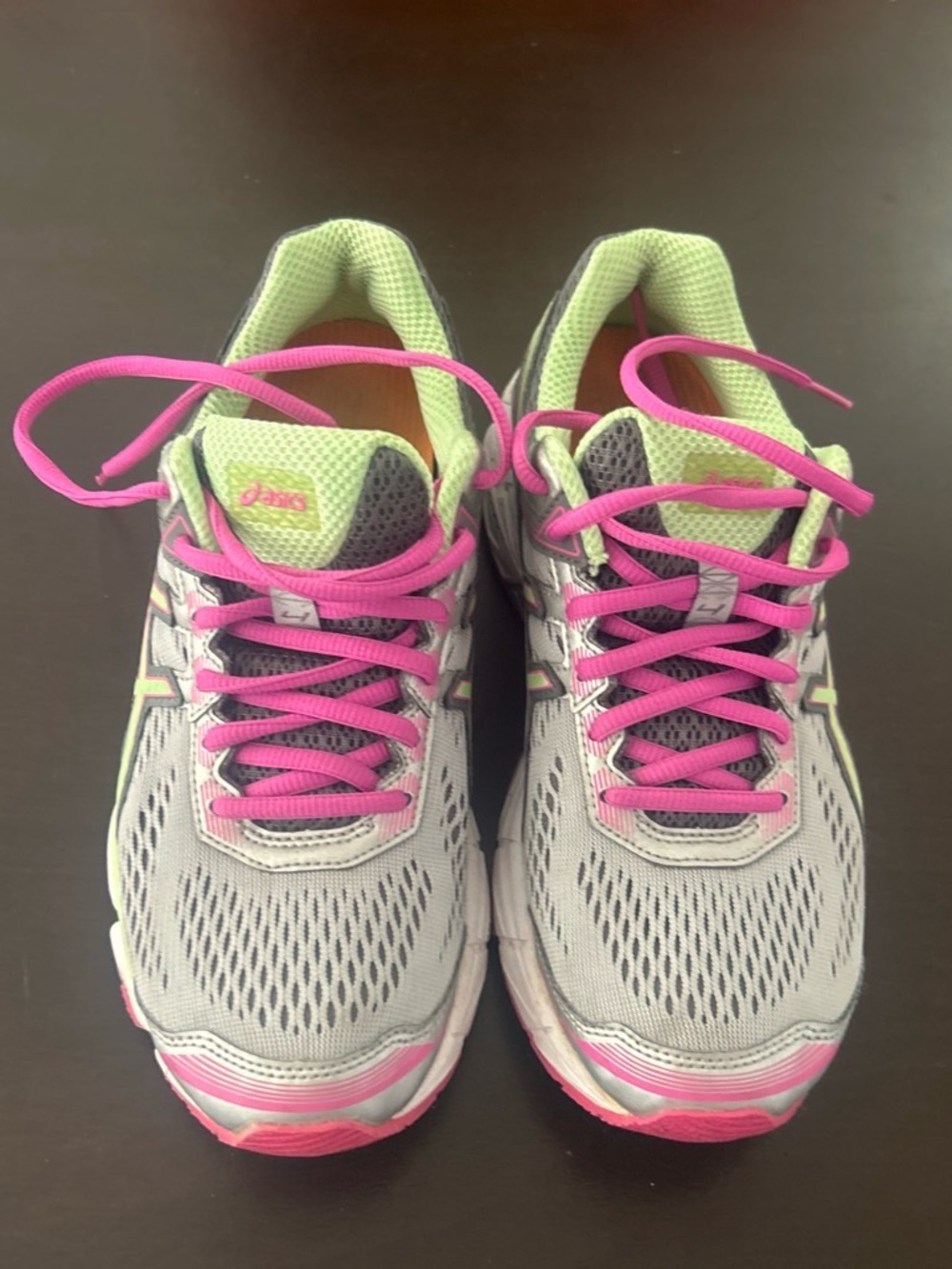 ASICS Women's Gray, Pink & Lime Athletic Running Shoes